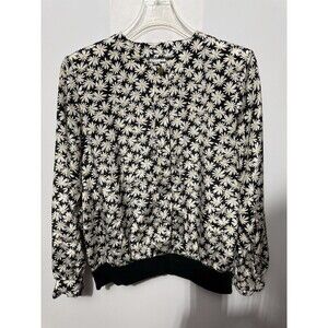 Vintage Black White Yellow Satin Shirt Size 16 Daisy Flower Button Front